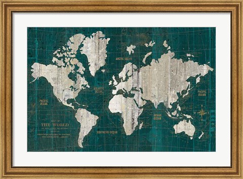 Framed Old World Map Teal Print