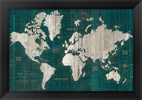 Framed Old World Map Teal Print