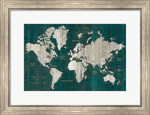 Framed Old World Map Teal Print