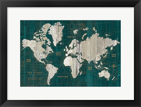 Framed Old World Map Teal Print