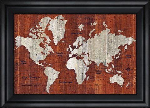 Framed Old World Map Rust Print