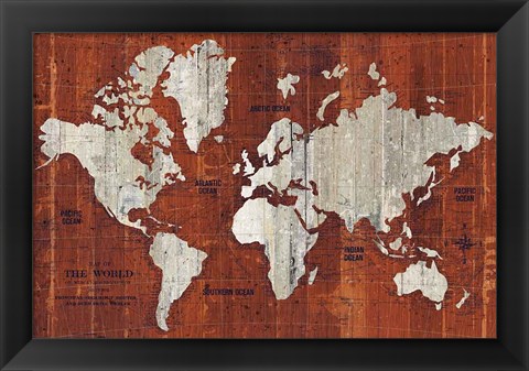 Framed Old World Map Rust Print