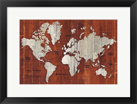 Framed Old World Map Rust Print