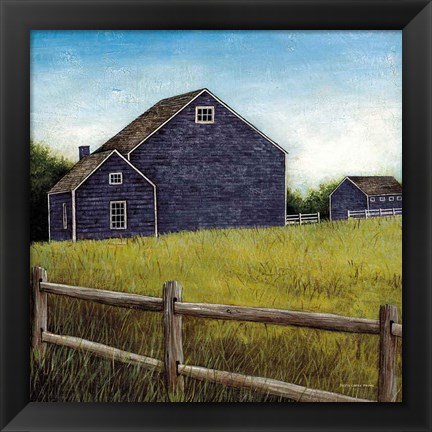 Framed Weathered Barns Navy Print