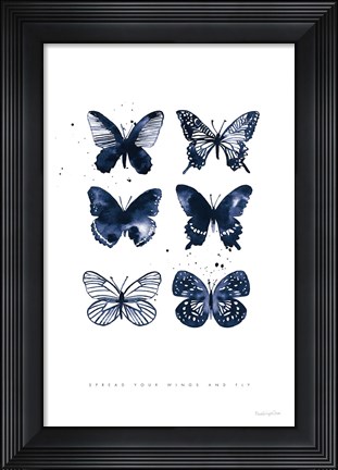 Framed Six Inky Butterflies Blue Print