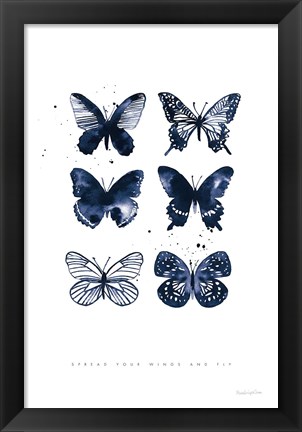 Framed Six Inky Butterflies Blue Print