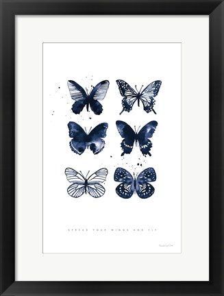 Framed Six Inky Butterflies Blue Print