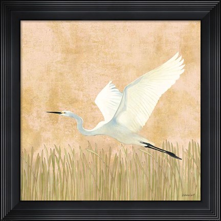 Framed Egret Alighting II Flipped Print