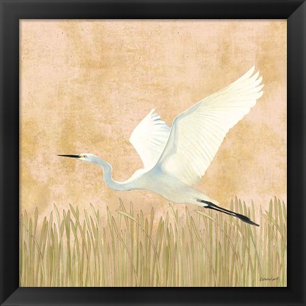 Framed Egret Alighting II Flipped Print