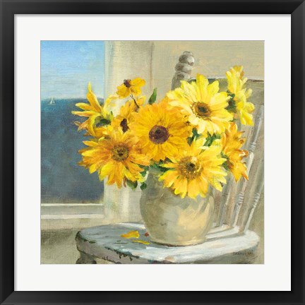 Framed Sunflowers by the Sea Crop Light Print