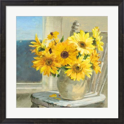 Framed Sunflowers by the Sea Crop Light Print