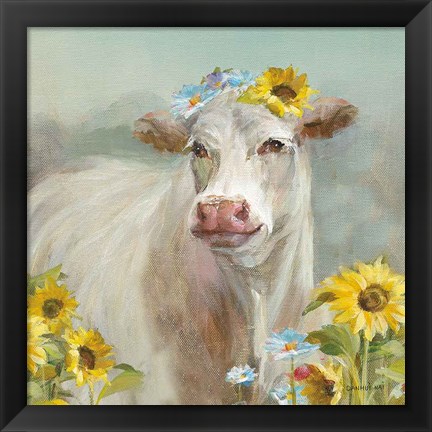 Framed Cow in a Crown Print