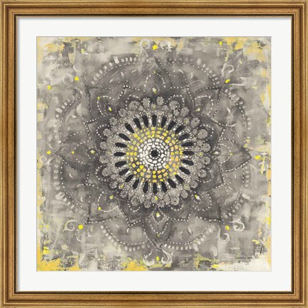 Framed Gray Concentric Mandala Print