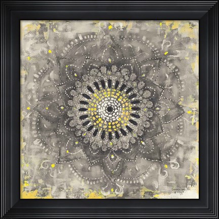 Framed Gray Concentric Mandala Print