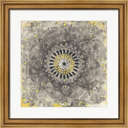 Framed Gray Concentric Mandala Print