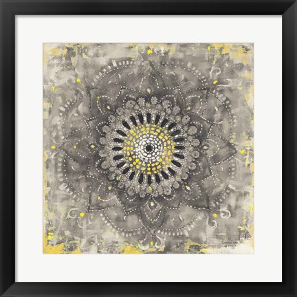 Framed Gray Concentric Mandala Print