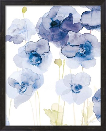 Framed Delicate Poppies III Blue Print