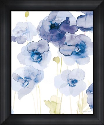 Framed Delicate Poppies III Blue Print