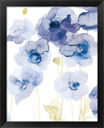 Framed Delicate Poppies III Blue Print