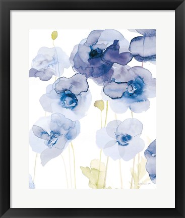 Framed Delicate Poppies III Blue Print