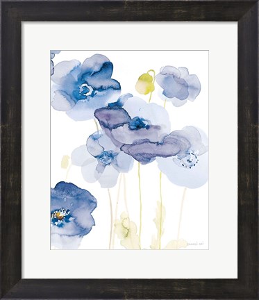 Framed Delicate Poppies II Blue Print