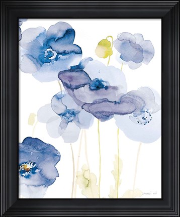 Framed Delicate Poppies II Blue Print