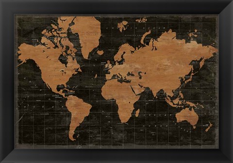 Framed Map of the World Industrial No Words Print