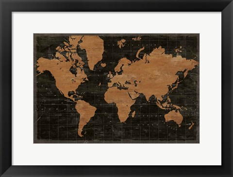 Framed Map of the World Industrial No Words Print