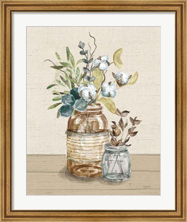 Framed Cotton Bouquet III Cream Print