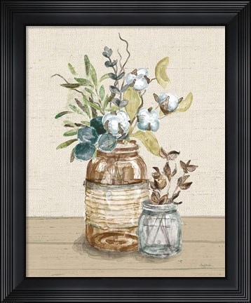 Framed Cotton Bouquet III Cream Print