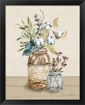 Framed Cotton Bouquet III Cream Print