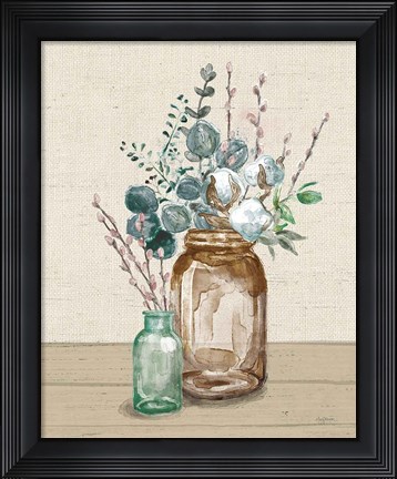 Framed Cotton Bouquet II Cream Print