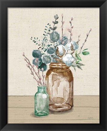 Framed Cotton Bouquet II Cream Print