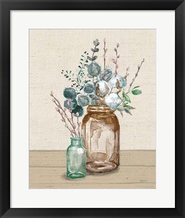 Framed Cotton Bouquet II Cream Print