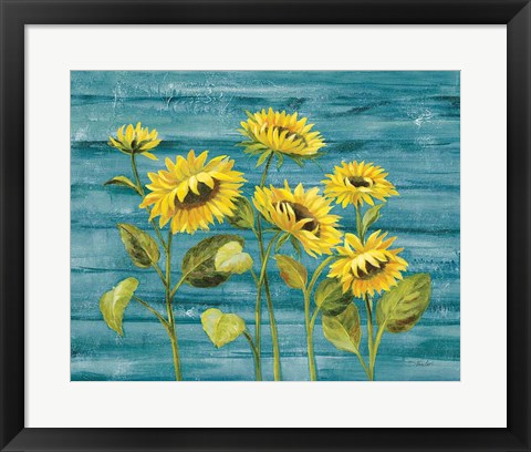 Framed Cottage Sunflowers Teal Print