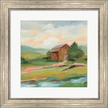 Framed Springtime Farm Pastel Sq Print