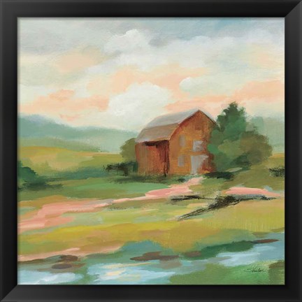 Framed Springtime Farm Pastel Sq Print