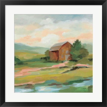 Framed Springtime Farm Pastel Sq Print