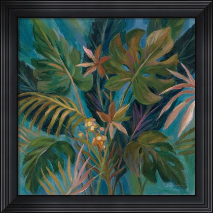 Framed Midnight Tropical Leaves Print