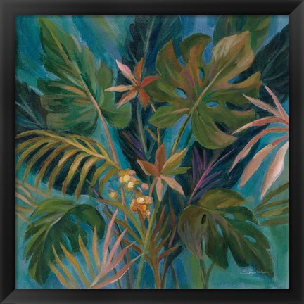 Framed Midnight Tropical Leaves Print