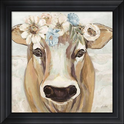 Framed Beau with Flowers Neutral Print