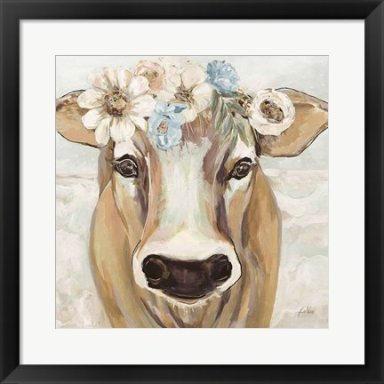 Framed Beau with Flowers Neutral Print