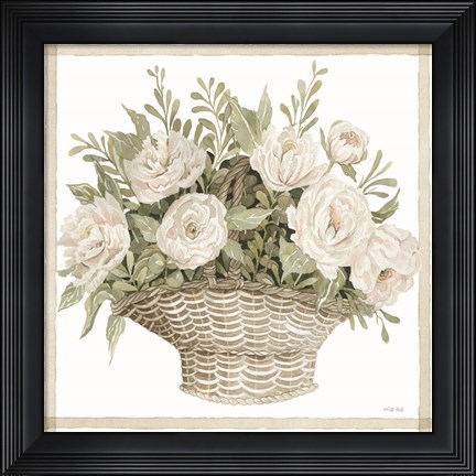 Framed Basket of Peonies Print