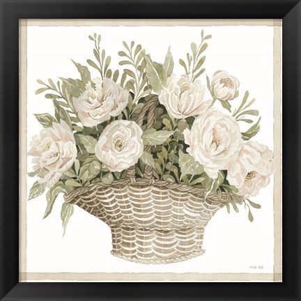 Framed Basket of Peonies Print