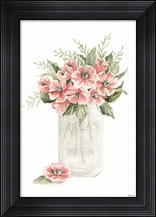 Framed Pink Posies in a Jar Print