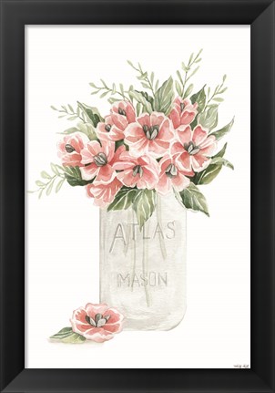 Framed Pink Posies in a Jar Print