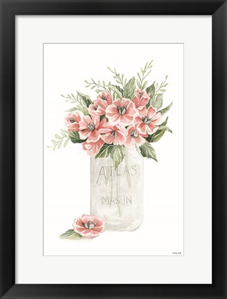 Framed Pink Posies in a Jar Print