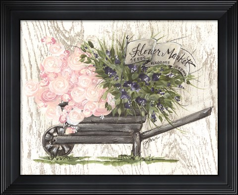 Framed Flower Market Wheelbarrow Print