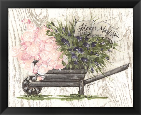 Framed Flower Market Wheelbarrow Print