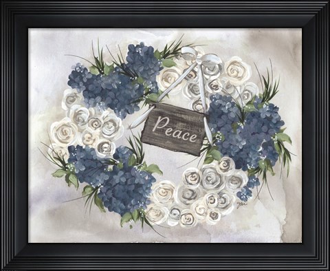 Framed Hydrangea Wreath Blue Print